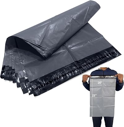 JeeJaan Grey Poly Mailer Bags 50Pcs 16x21in 405x533mm Waterproof 60MU
