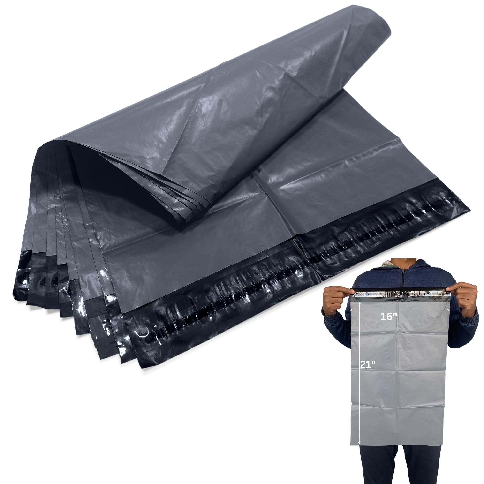 JeeJaan® 20 Pcs of Grey Packing Bags 16" x 21"- 405 x 533 mm Postage Bag Plastic Courier Parcel Envelopes Durable Packaging Shipping Bags Waterproof & Tear-Proof Postal Mailer Courier Bag