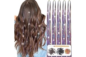 AIFIHIYI Hair Tinsel Kit with Tools 48 Inch 1200 Strands Colorful Tinsel Hair Extensions Fairy Hair Tinsel Kit Heat Resistant Sparkling Glitter Tensile Hair Accessories for Girls Women Kids