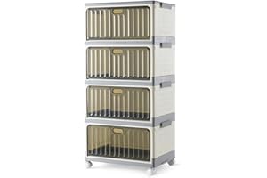 鶹 Basics 4-Tier Storage Bins with Lids, Stackable and Collapsible, 23QT per Tier
