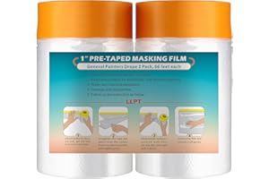LLPT Tape and Drape 25.6”(Unfolded) x 66 Ft Each 2 Pack Pre-Taped Masking Film 0.27 Mil Painters Plastic Drop Cloth for Auto 
