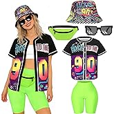 80s 90s Outfit Women Hip Hop Costume Baseball Jersey Shirt Yoga Pants Bucket Hat Rapper Accessories Party Music