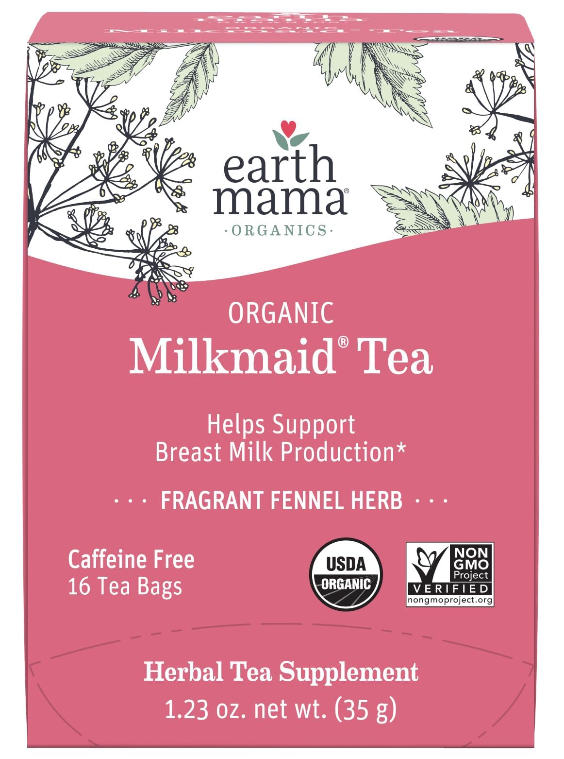 Earth Mama Organic Milkmaid® Tea | Lactation Support Herbal Tea Bags for Breastfeeding, Decaf Lactation Supplement for Increased Breast Milk Production, With Milk Thistle & Fenugreek (16 Count)