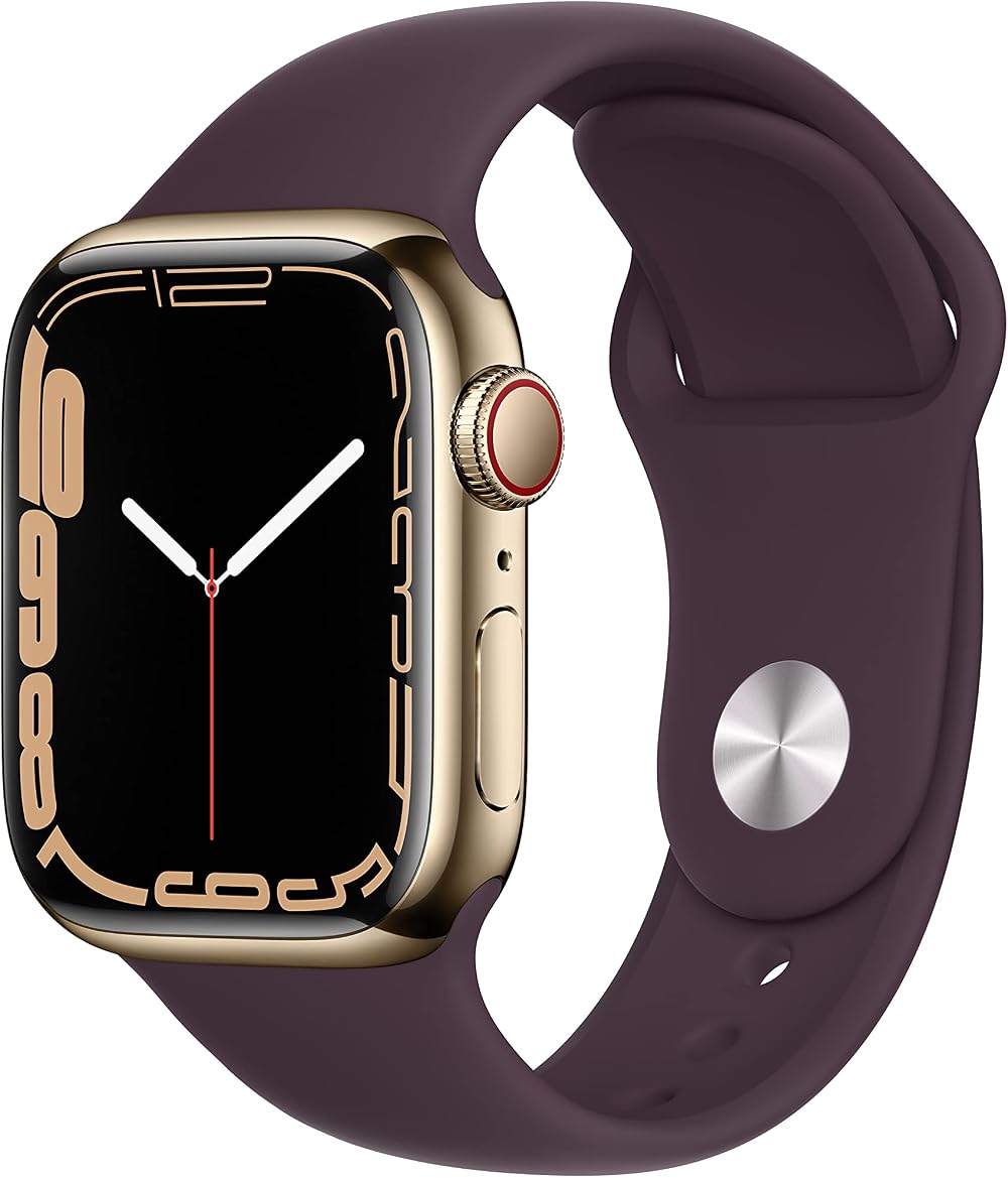 Apple Watch Series 7 GPS Cellular 41mm Gold Stainless Steel Dark Cherry Sport