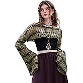 WDIRARA Women's Crochet Crop Tops Shrugs Y2K Hollow Out Sweater Knit Crochet Long Sleeve Crop Tops Army Green XS