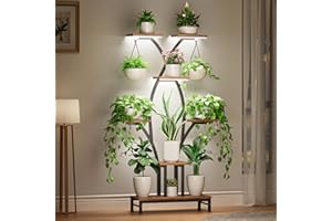VOZZYOTO Plant Stand Indoor with Grow Lights - 7 Tiered Metal Corner Shelf for Multiple Plants, 63" Corner Plant Stand for Indoor Plants, X-Shaped Plant Rack for Home, Living Room, Office & Patio Decor