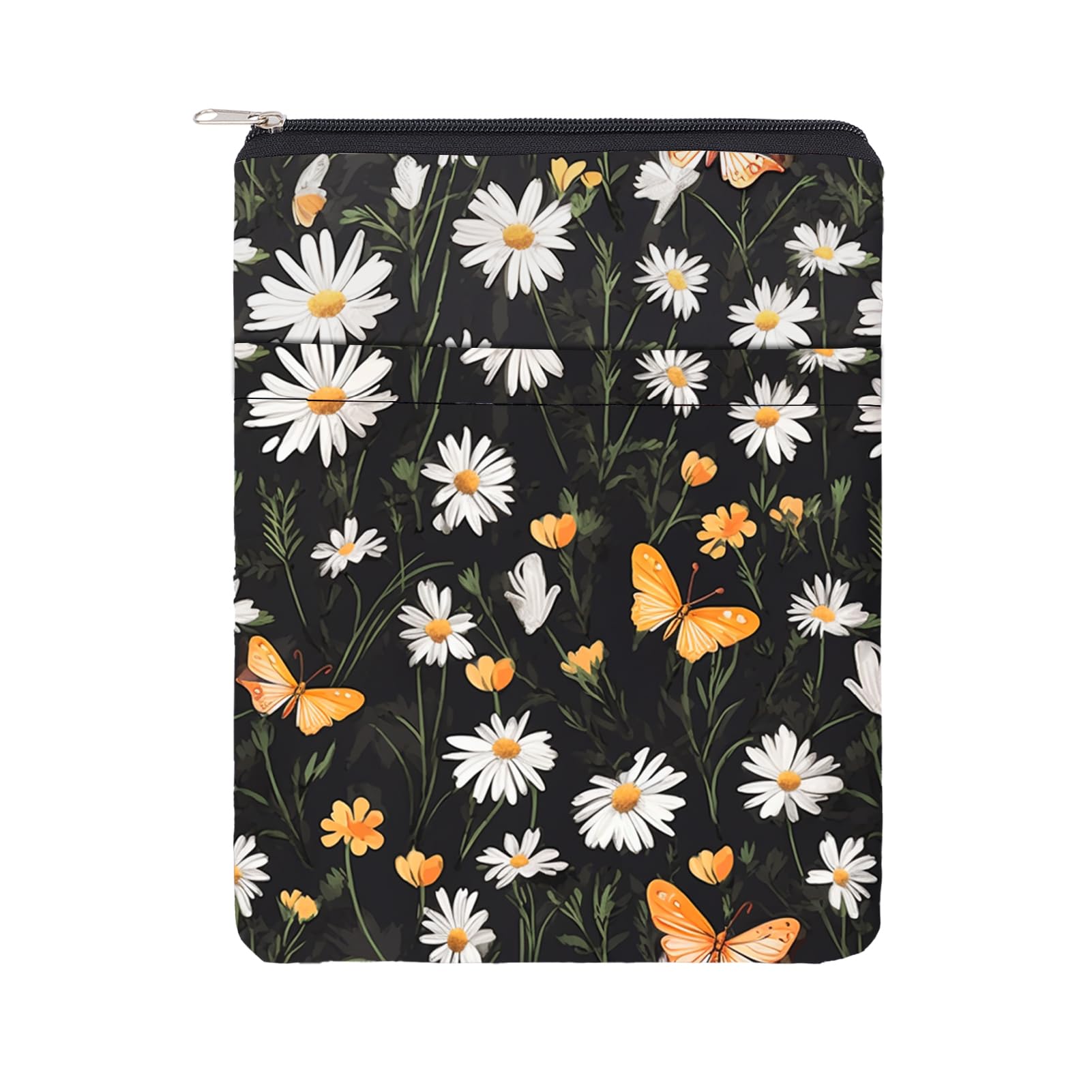 NICENEEDED Book Sleeve with Butterfly Sunflower Design, Waterproof Front Pocket Book Pouch for Women Men Readers, Washable Book Protector with Zipper for Notebooks Hardcover and Paperback