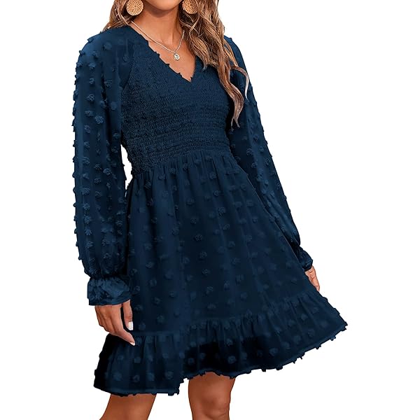 Shakumy Vestidos De Mujer Con Estampado De Lunares, Acampanado, Vestido De Manga Larga, Casual, Vestido De Playa Elegante, Vestido Maxi De Cóctel, V12-azul