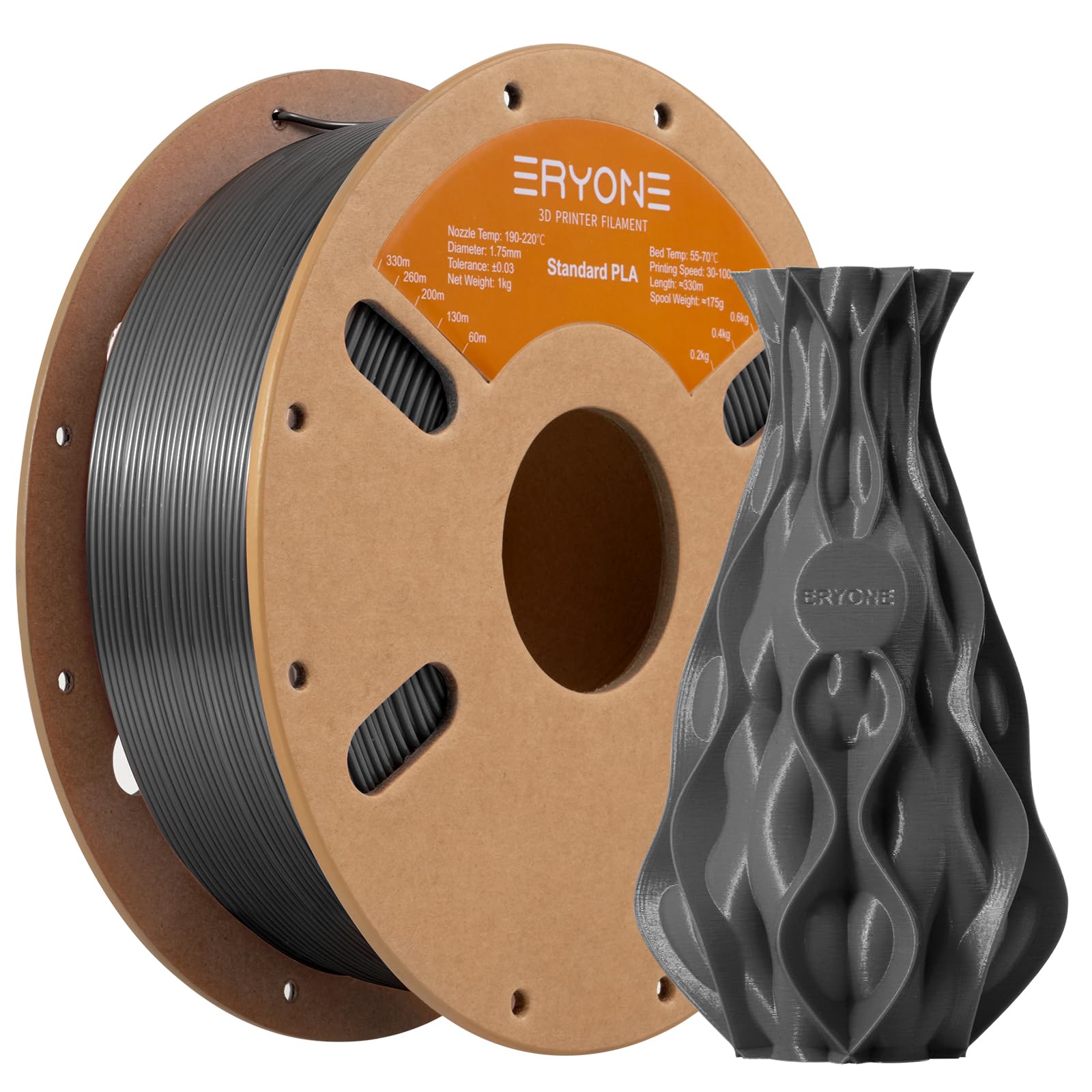 ERYONE PLA Filament 1.75mm, 3D Printer Filament PLA, Dimensional Accuracy +/-0.03mm, 1kg 1 Spool(2.2lbs),Gray