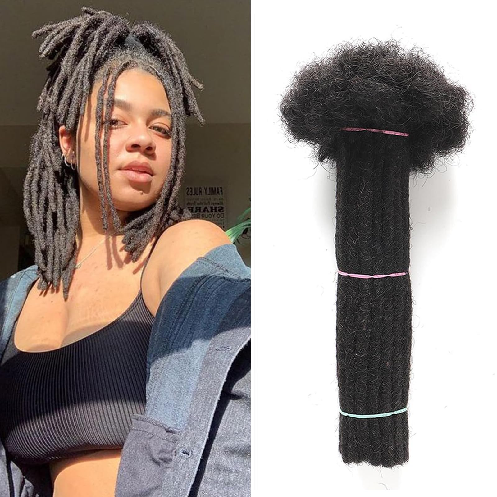 Alaleibaby 0.6cm Thickness 10 Inch 60Strands Real Human Hair Dreadlock Extensions for Man/Women Full Head Handmade Permanent loc Extensions Bundles Can Be Dyed Bleached Curled and Twisted โ image 1