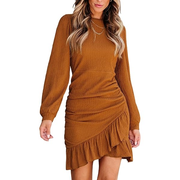 knee length dresses for ladies Lukea Long Sleeve Mini Dress | Brown | Womens