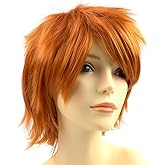 Modernfairy Anime Halloween Wig Dark Orange for Cosplay Party, Synthetic Layered Short Hair Wigs with Bangs, Pastel Wigs for Women Men