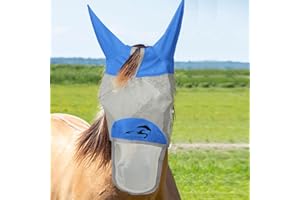 Gufastore Horse Fly Mask Cold-Proof with Long Nose and Ears,Blue,Medium Size