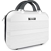 14" Portable Hard Shell Makeup Travel Case - Stylish PC+ABS Cosmetic Organizer for Women - Scratch-Resistant, Elastic Strap, Mini Suitcase - Perfect for Romantic Gifts(Arctic White)