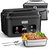 VASG 2026 Upgraded Cordless Heated Lunch Box for Adults, XXL 5.1-Cup Electric Lunch Box with 360° Surround Rapid Heating, 12000mAh Portable Food Warmer with Timer, LCD Display for Office & Car