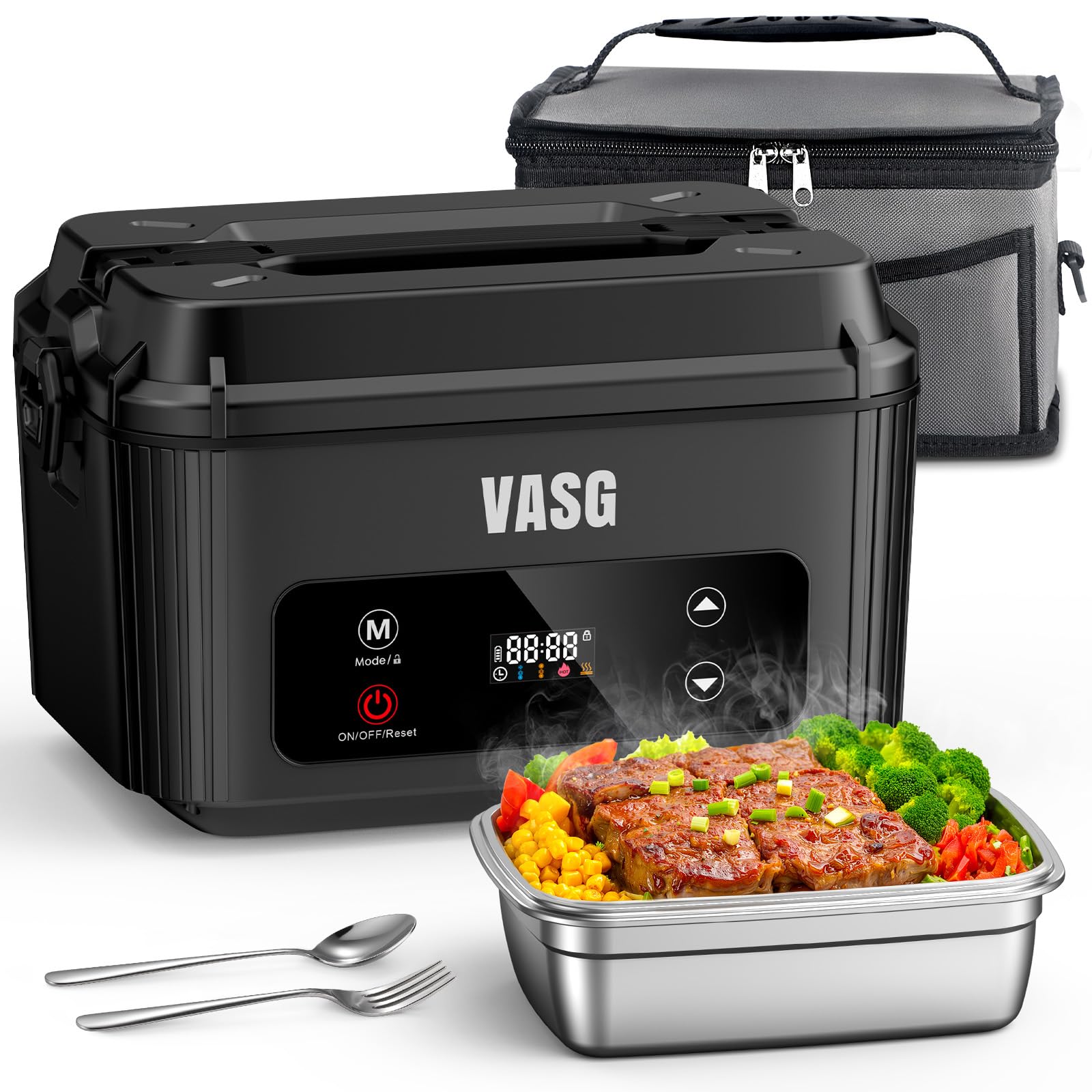 Photo 1 of VASG Advanced Cordless Heated Lunch Box for Adults, XXL 5.1-Cup Electric Lunch Box with 360° Surround Rapid Heating, 12000mAh Portable Food Warmer with Timer, LCD Display for Office, Car & Outdoors