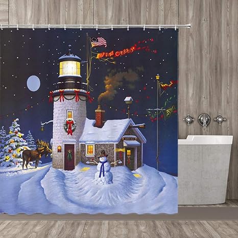 Cortina ducha muñeco nieve vista a nieve casa castillo baño cortina