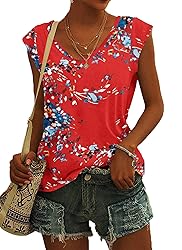 AUSELILY Womens Cap Sleeve T-Shirt Casual Loose Fit