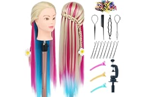 Mannequin Head with Hair, 29” Training Head Braiding Doll Head for Hair Styling Manikin Cosmetology Mannequin Head Practice Model Head with Clamp Holder(Colorful)