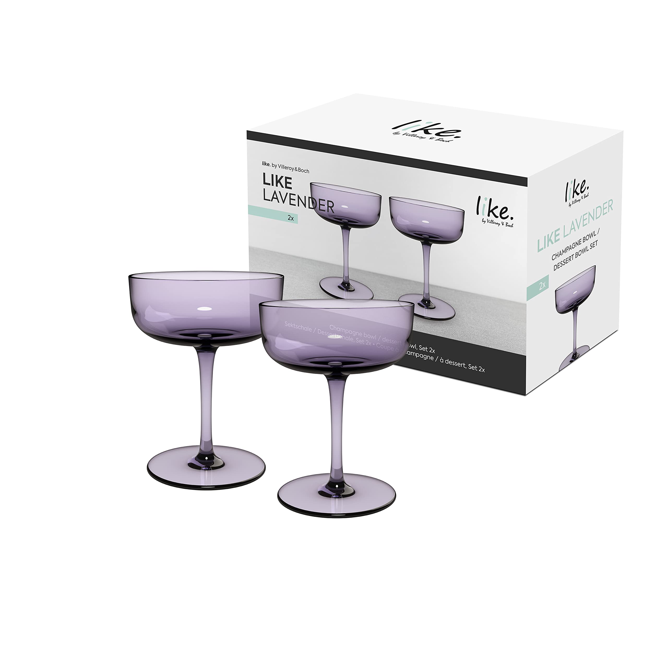 like. by Villeroy & Boch – Like Lavender Champagne Coupe/Dessert Bowl Set 2 pces, Coloured Glass Purple, Capacity 100 ml
