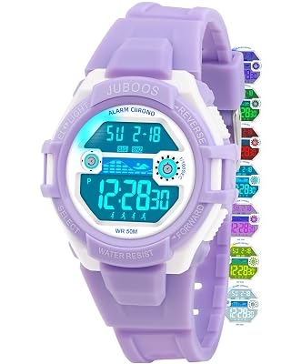 Juboos Kids Digital Watch for Boys Girls 5-18, 7 Colors LED Light Kids Sports Outdoor Wristwatch, Waterproof Watch with Alarm,Stopwatch