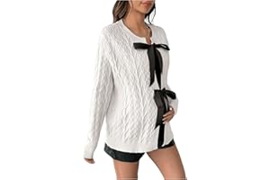 MakeMeChic Women's Maternity Sweater Bow Knot Crew Neck Long Sleeve Pregnancy Cardigan