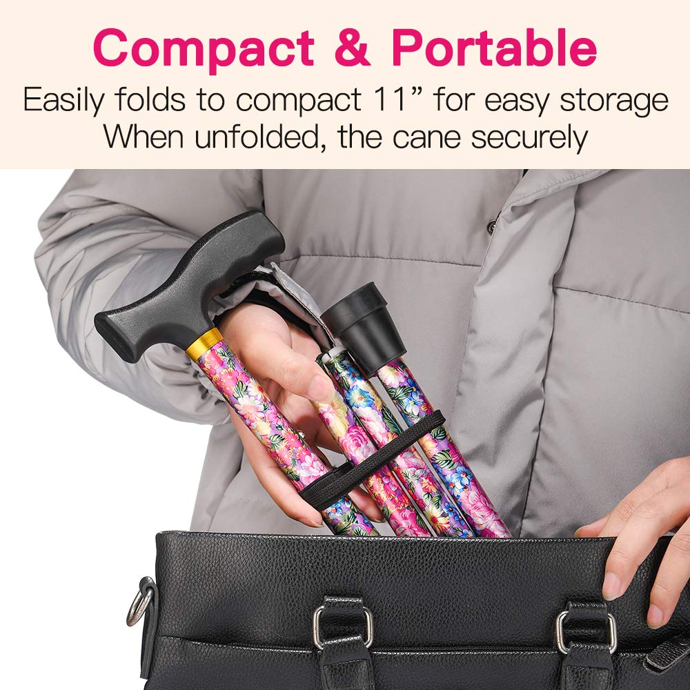 Walking Cane LIXIANG Cane for Man/Woman | Mobility & Daily Living Aids | 5-Level Height Adjustable Walking Stick | Comfortable Plastic T-Handle Portable Walking Stick Folding Cane