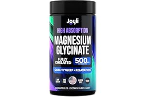 JOYLI NUTRITION Magnesium Glycinate 500MG - Magnesium for Sleep - High Absorption Chelated Magnesium Supplement - Ashwagandha Root Extract + Manganese - Glicinato De Magnesio 400mg + 100mg 200 Vegan Capsules