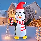 PTS 5FT Inflatable Penguin with Christmas Hat Outdoor Decoration, Christmas Blow Up Yard Decorations, Built-in LED Lights Inflatables Xmas Holiday Funny Decor for Indoor Lawn Garden