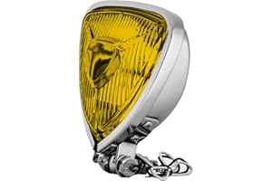 BOSYCY Motorcycle LED Headlight, Custom Triangle High Low Beam Headlamp, Upgraded Bikes' Chrome Front Light Universal Fit Chopper Cafe Racer Bobber Harley Springers Triumph - Bottom Mount Amber Lens