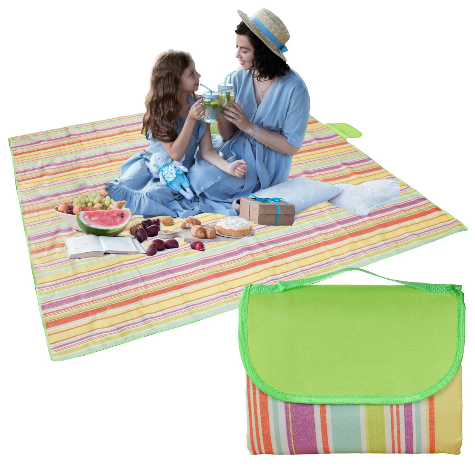 DBOO Large Waterproof Picnic Blanket 200 x 200 m Picnic Mat Portable Beach Mat With Carrying Handle Washable Reusable Tartan Camping Blanket