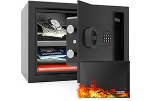 GOLDENKEY Safe box– Wall Anchoring Personal Safe,Money Box,Steel Alloy Drop Safe, Fireproof Safe Digital Keypad Lock Box for Home, Hotel, Office Black