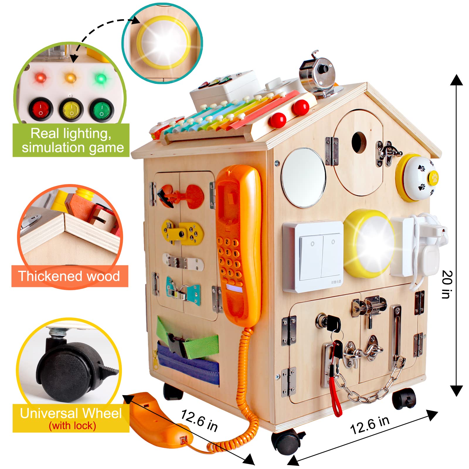 SHIERDU Montessori Wooden Busy House Basic Life Skills and fine Motor Training for Children, pre-School Education and Learning Busy Board, Sensory Game Toys, Large Gifts for Boys and Girls