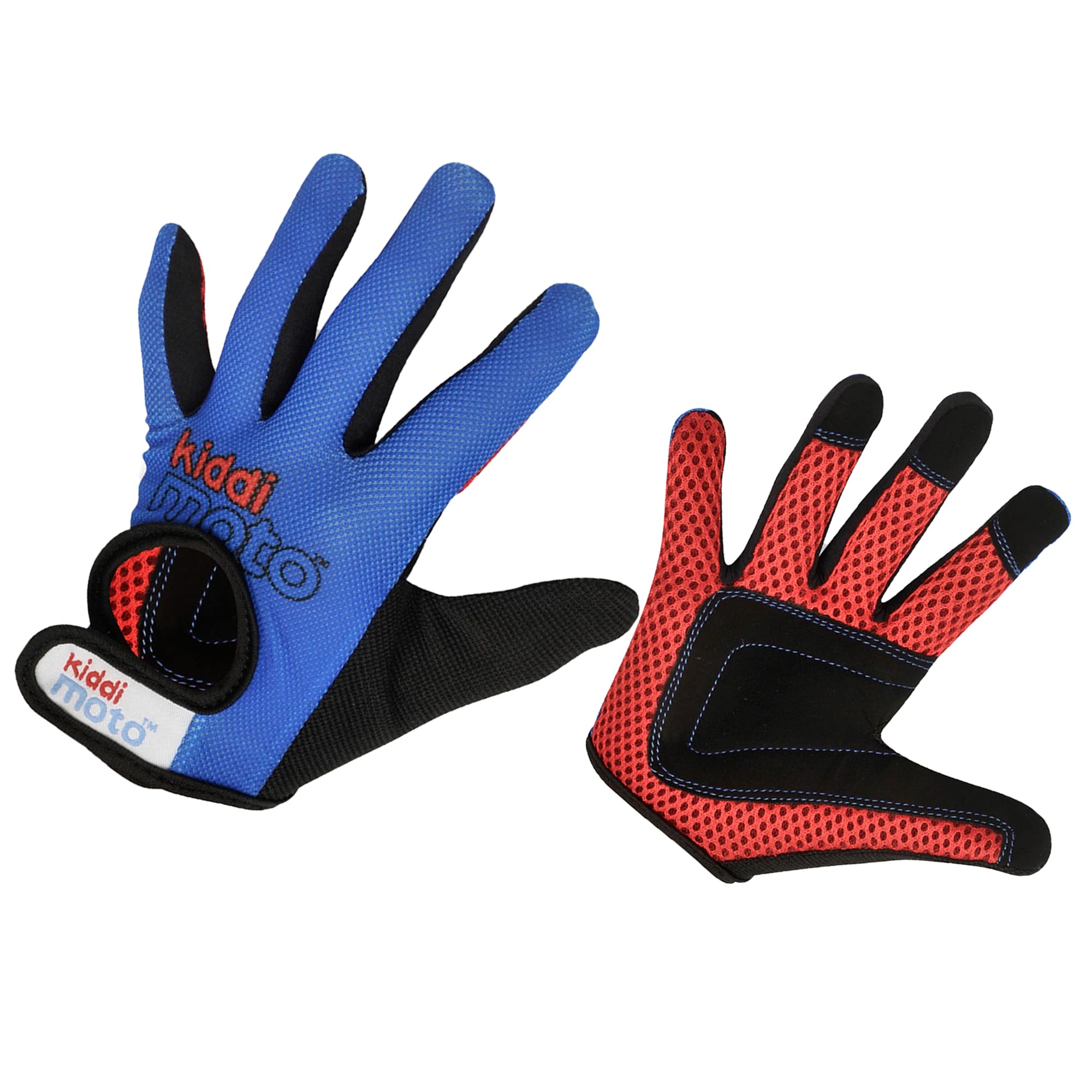 Kiddimoto Blue Anti Slip Kids Bike Gloves For Kids Boys & Girls Best Toddler Bike Gloves Ages 2-10 Full Finger Cycling Gloves For Youth Sports Like Mtb, Bmx Dirt Biking, Mountain Bike Riding, Skates