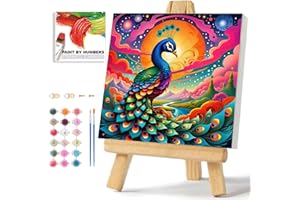 WEMEON Peacock Paint by Numbers Kit for Kids with Framed- Easy Paint by Numbers Kit for Kids Age 4-12, Simple Painting Paint by Numbers for Gift Home Wall Decor(10x10Inch)