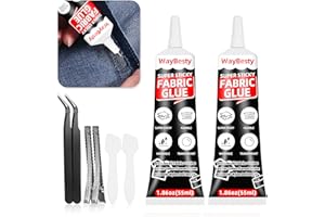 WAYBESTY Fabric Glue, 2-Pack 55ml Strong Fabric Adhesive Permanent Washable Clear Clothing Glue for All Fabrics, Cotton, Flannel, Denim, Leather, Polyester, Doll Repair,Rhinestones, Patches