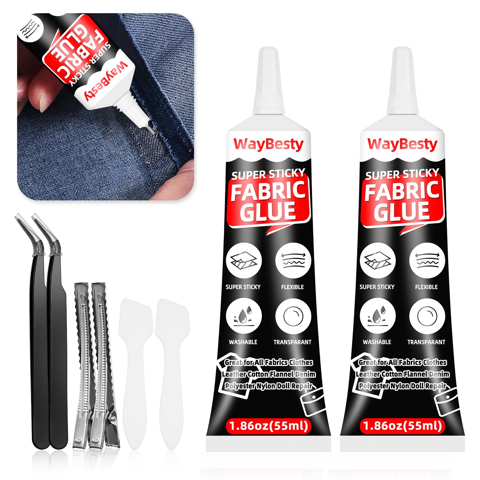 Fabric Glue, 2-Pack 55ml Strong Fabric Adhesive Permanent Washable ...