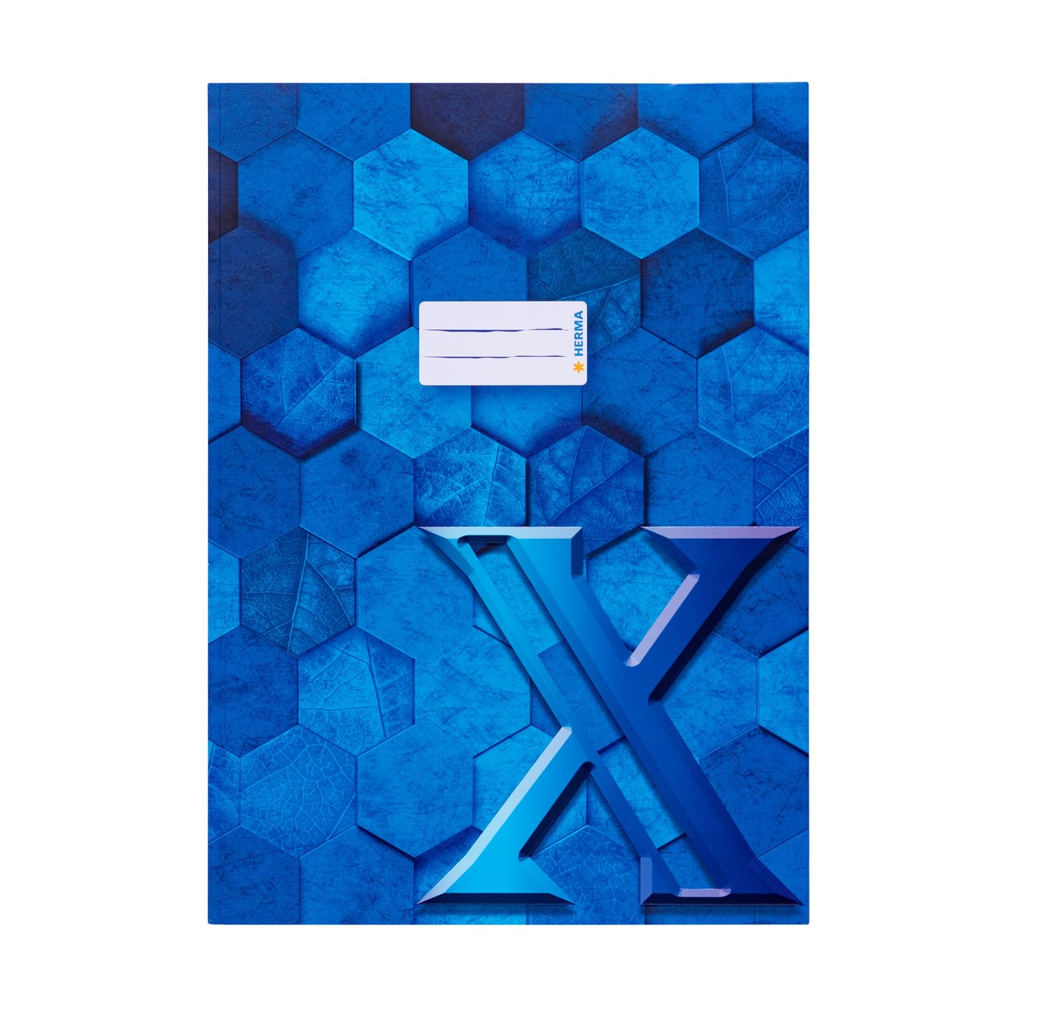 HERMA 20085 Notebook Cover A4 Cardboard Blue, Pack of 10, Refined Notebook Cover with Labelling Field Made of Sturdy and Extra Strong Paper, Notebook Cover with Hexagon Pattern Motif for School
