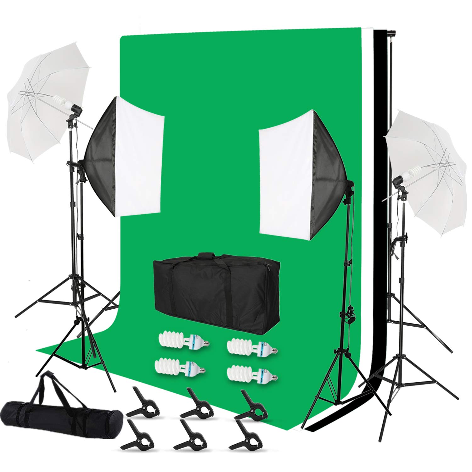 Photography Lighting Kit, Photo Studio 8.5ft x 10ft Background Support System Aluminum Stand 800W Softbox Umbrella Continuous Light 3xBackdrop Muslin Fabric Clamps for Vidoe Portrait Products Shooting