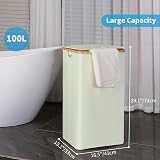 efluky 100L Laundry Basket with Lid Bamboo Handles Beige XL view 2