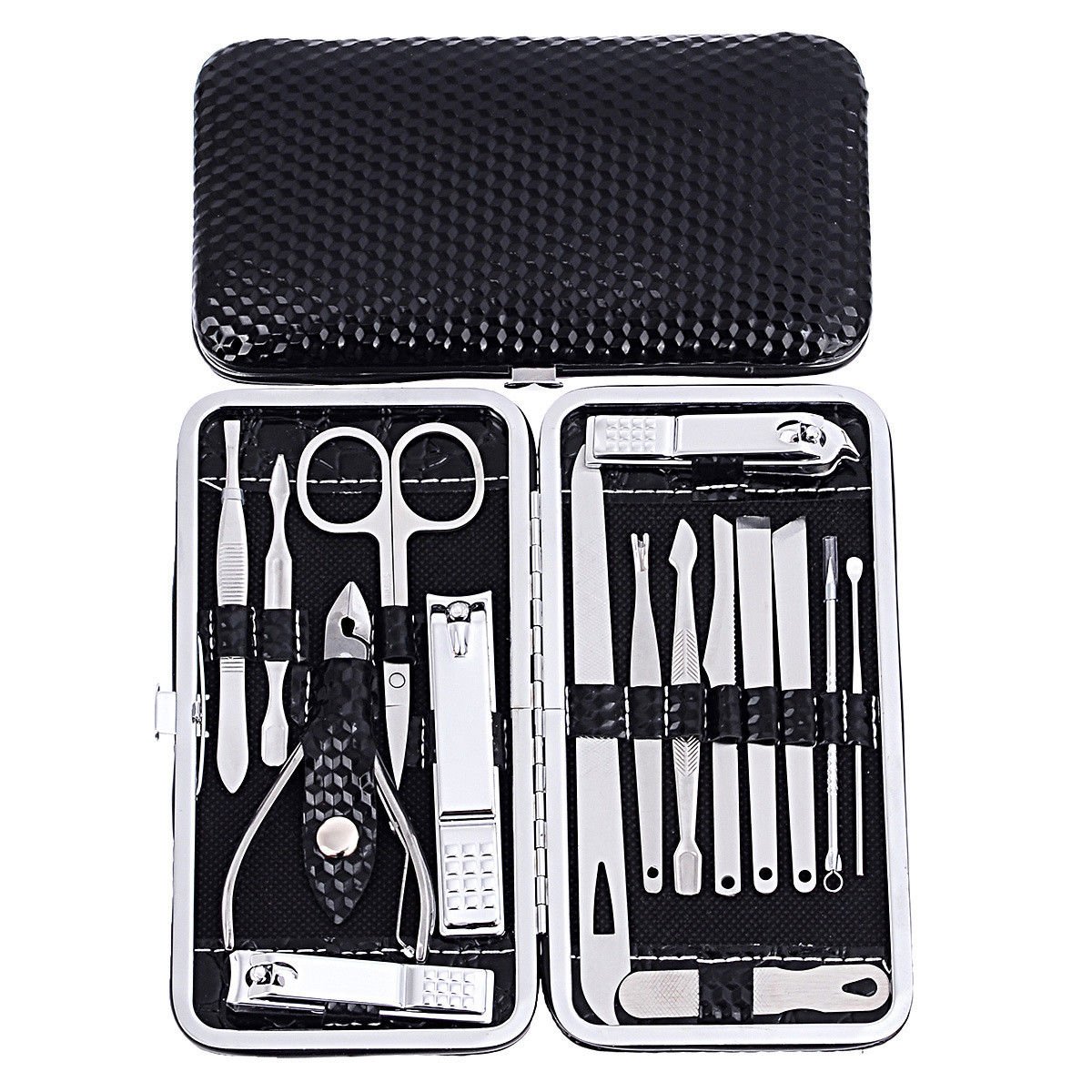 Teamkio Manicure Pedicure Set Nail Clippers Travel Hygiene Kit Stainless Steel Professional Nail Cutter Care Set Scissor Tweezer Knife Ear Pick Utility Tools Grooming Kits with Leather Case 16 pcs