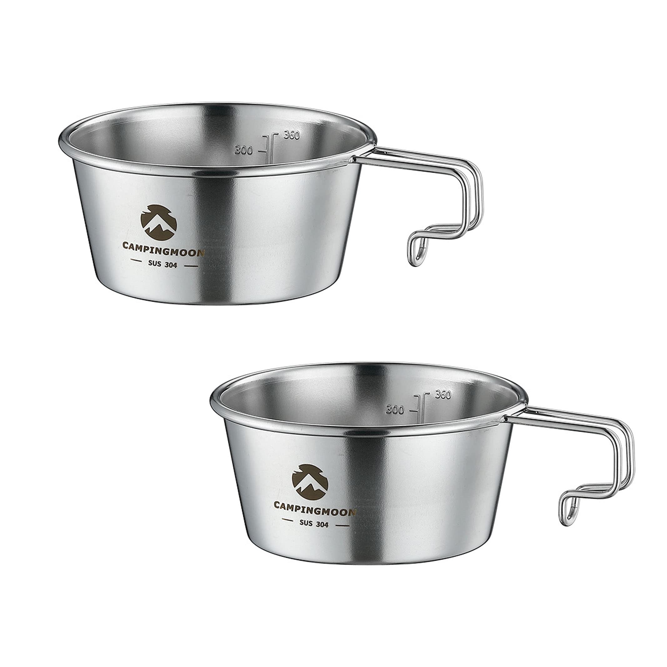 CAMPINGMOON 2pcs Set Stainless Steel Deep Type Camping Sierra Cup 360ml S-360-2P