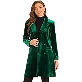 Allegra K Velvet Coat for Women's Lapel Double-Breasted Long Outerwear Winter Coats