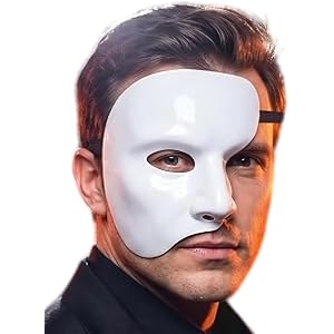 Half Phantom of The Opera Mask for Men, Thick ABS Masquerade Mask White | Durable & Sturdy. Smooth Edges, Strong Elastic Band