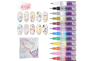 GENERIC 12 Colors Nail Art Pens Set, 3D Nail Polish Pens, Quick-Dry 0.5MM DIY Nail Art Markers Graffiti Dotting Pen for Nails Art Design Manicure Nail DIY Decoration (1 pack)
