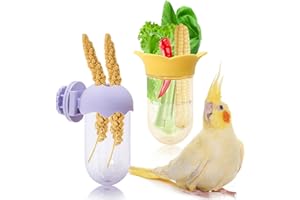 JEVND 2Pcs Bird Cage Feeder for Vegetable, Parrot Veggies Holder with Water-Storage Design to Keep Greens Fresh, No Mess Hanging Millet Feeder for Parakeet, Quick Clean Clip, No Spill Feeders for Parrots