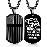 Yanxyad Cross Dog Tag American Flag Bible Verse Necklace Stainless Steel Pendant Chain Military Religious Jewelry Gifts for Men Teen 22+2 Inch