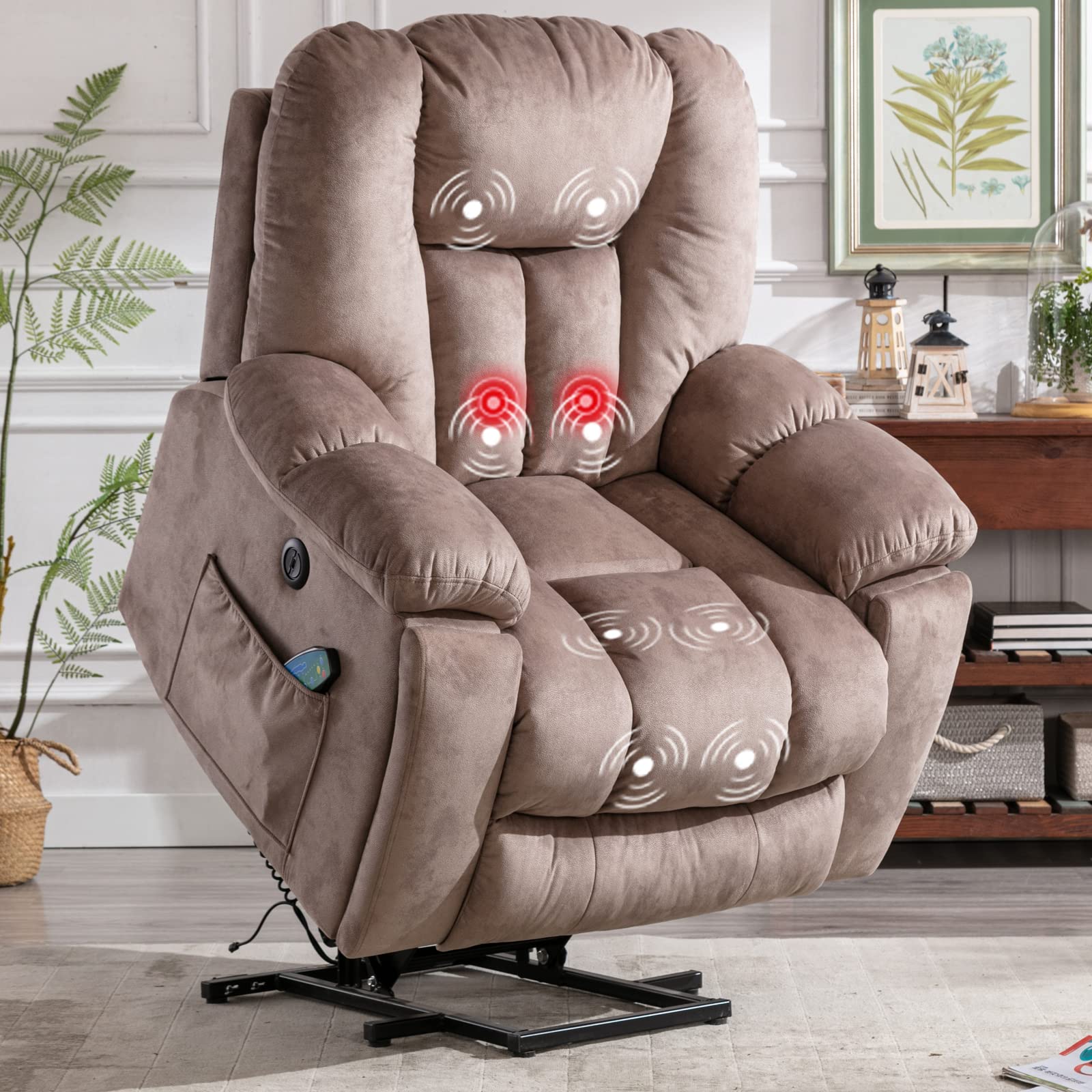 Photo 1 of ***PARTS ONLY STOCK PHOTO FOR REFERENCE ONLY***Power Lift Recliner Chair with Massage and Heat for Elderly, Overstuffed Wide Recliners, Heavy Duty and Safety Motion Reclining Mechanism with USB Ports, 2 Concealed Cup Holders, Apricot