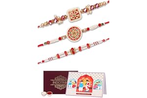 IndoTribe, Rakhi For Brother with Gift Set - Set of 3, Rakhi For Brother with Card, Roli Chawal | Rakhi for Brother and Bhabhi | Rakhi For Brother | Bhaiya Bhabhi Rakhi | Raksha Bandhan Rakhi