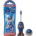 Brush Buddies Marvel Captain America Kids Toothbrush, Soft Rounded Bristles, Poppin' Fun Superhero Toothbrush Cover